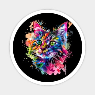 Domestic Shorthair Cat Colorfull Pop Art Design For Cat Onwer Magnet